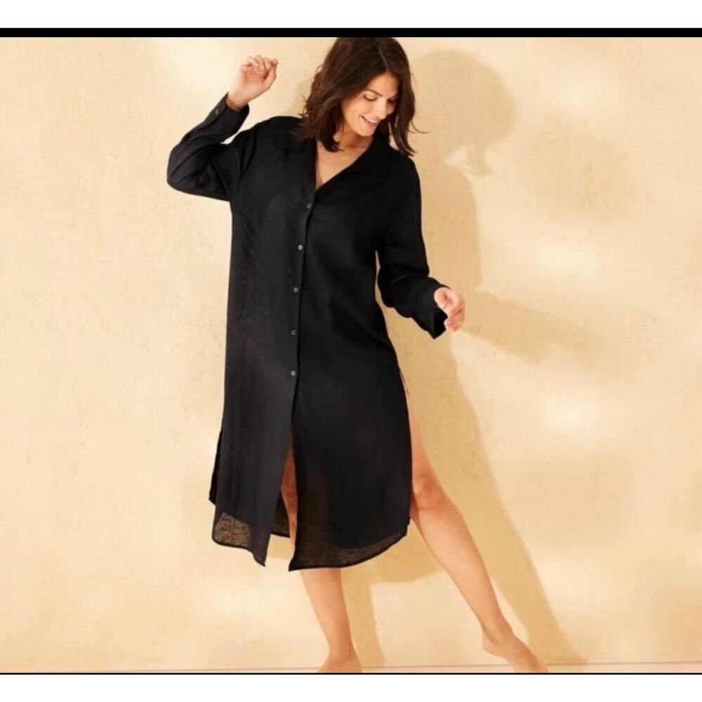 Shade and shore linen cover up shirt dress S